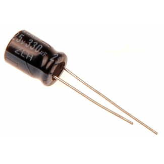 Condensador 25v 330µf electrolítico radial 12x8mm.